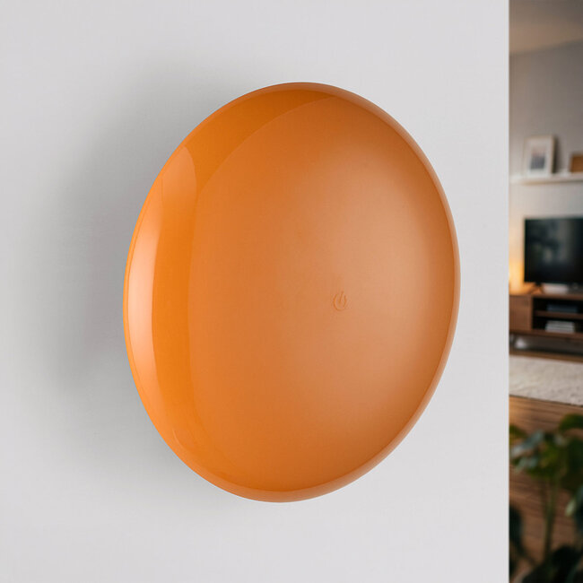 Rechargeable wall lamp Ariso in orange, touch dimmer and adjustable colour