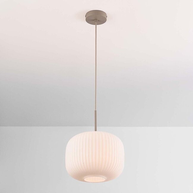 Pendant light Isolde beige with ribbed opal white glass