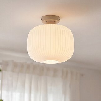 Ilyana ribbed opal white glass ceiling light in beige