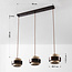 Natural 3-light pendant light Travé in travertine (natural stone) and wood