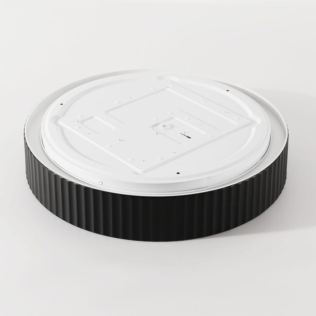 Modern Palomo black ceiling light with ribbed edge and 3-step dimmable LEDs