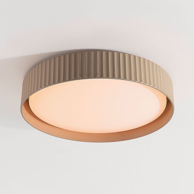 Ceiling light Palomo taupe with ribbed edge and 3-step dimmable LEDs