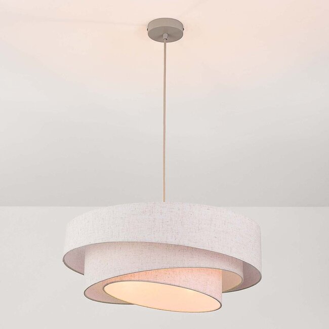 Designer pendant light Nerai beige with three layered linen shades