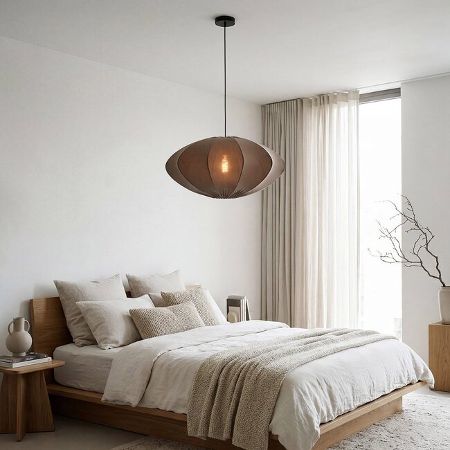 Pendant lamp Elyora in brown fabric