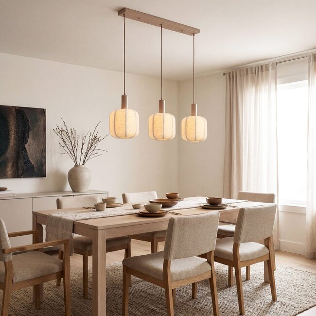 Pendant light Syvra 3-light fabric - taupe