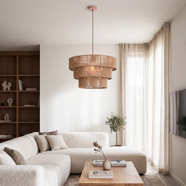 Pendant lamp Verna 3-layer in natural cotton rope
