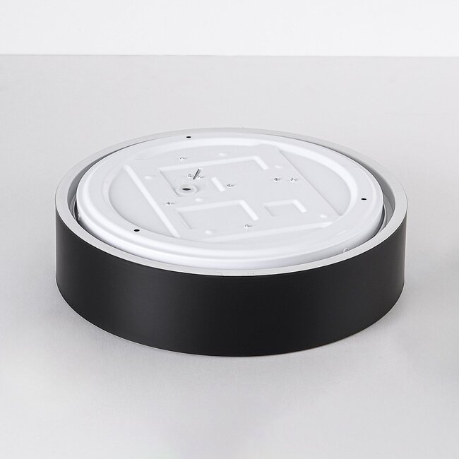LED ceiling light Larios, 3-step dimmable Ø29 cm - black with wood accent