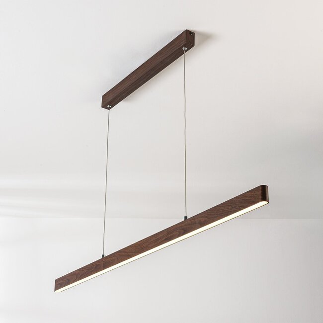 3-step dimmable pendant light Elan in dark wood look with integrated LED