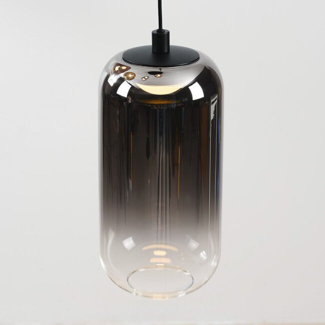 3-step dimmable pendant light Kafei with LED and glass globes in gold, smoked and copper