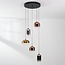3-step dimmable pendant light Kafei with LED and glass globes in gold, smoked and copper