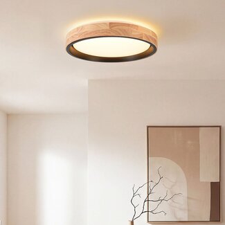 ceiling light Tirano Ø41 cm - black with oak look, 3-step dimmable