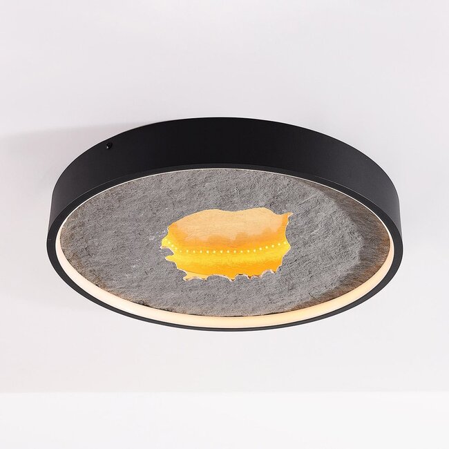ceiling light Cercul Ø40 cm - black with grey stone and gold-leaf effects, 3-step dimmable