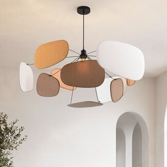 Fabric pendant lamp Zandor in taupe, ochre, white and light grey