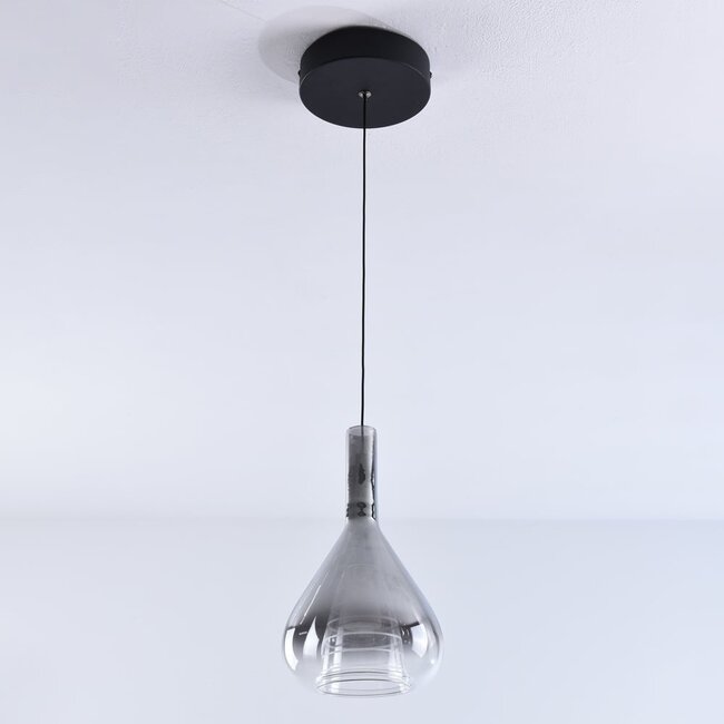 3-step dimmable pendant light Lieve - smoked glass in teardrop shape