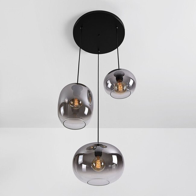 3-light pendant lamp Olare with smoked ombre glass