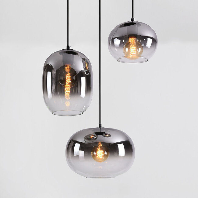 3-light pendant lamp Olare with smoked ombre glass
