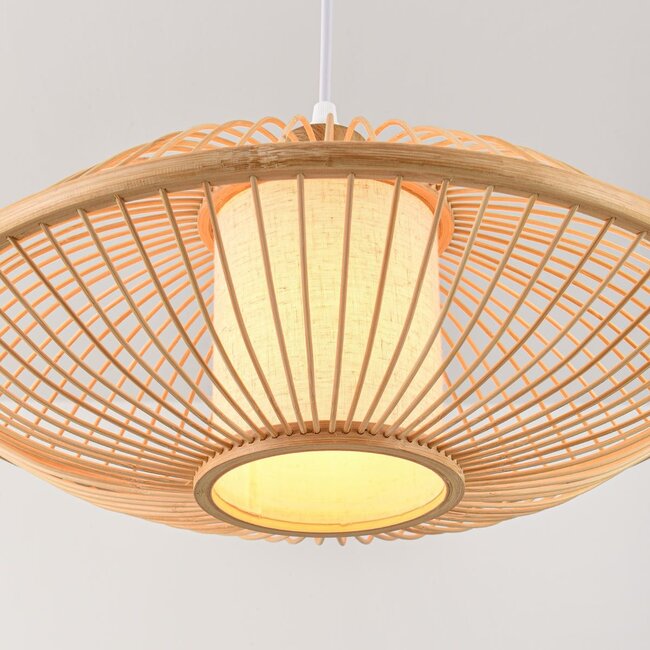 Bamboo pendant lamp Levra with linen diffuser in natural