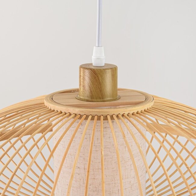 Bamboo pendant lamp Levra with linen diffuser in natural