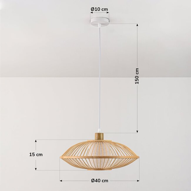Bamboo pendant lamp Levra with linen diffuser in natural