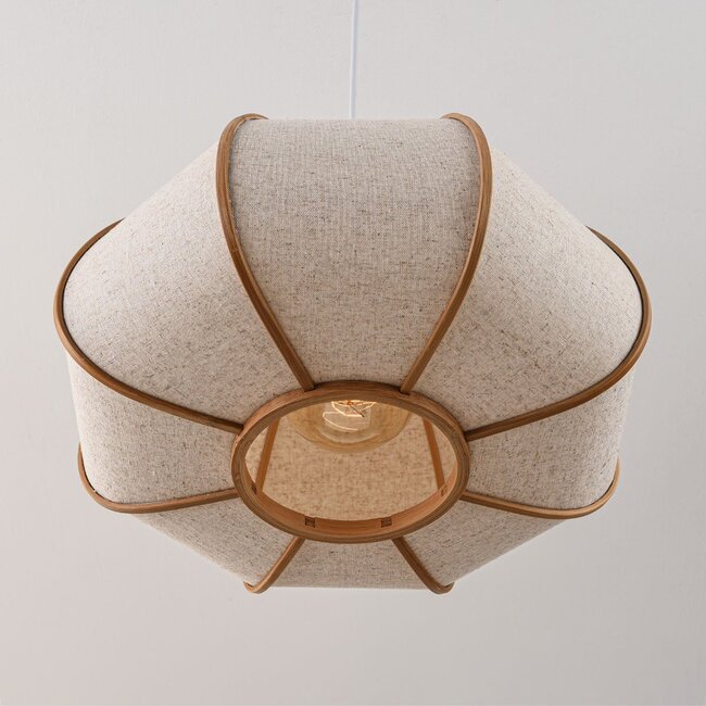 Pendant lamp Aldra with linen shade and bamboo frame