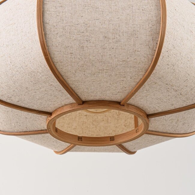 Pendant lamp Aldra with linen shade and bamboo frame