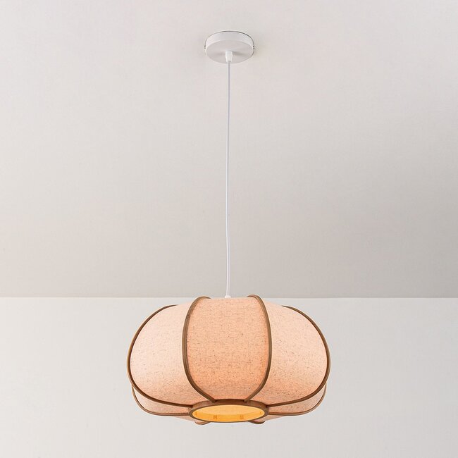 Pendant lamp Aldra with linen shade and bamboo frame