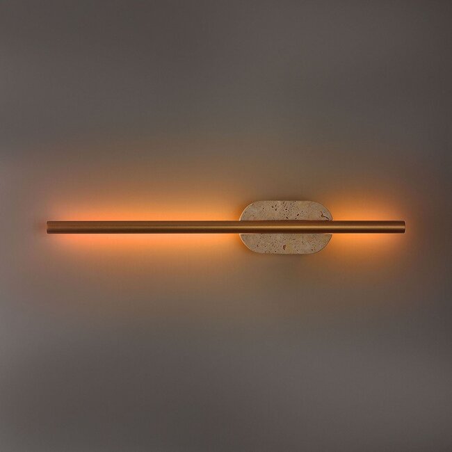 Bathroom wall light Lima with Integrated LED and travertine (natural stone) - gold