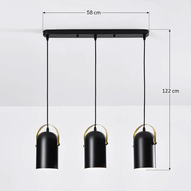 Industrial 3-light ceiling spotlight Helsinki in black and gold