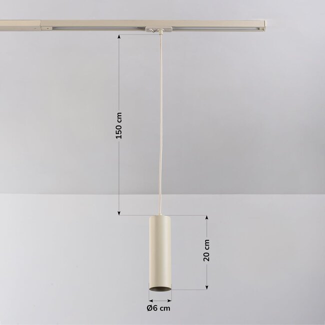 Beige tube pendant lamp Simon for 1-phase track lighting