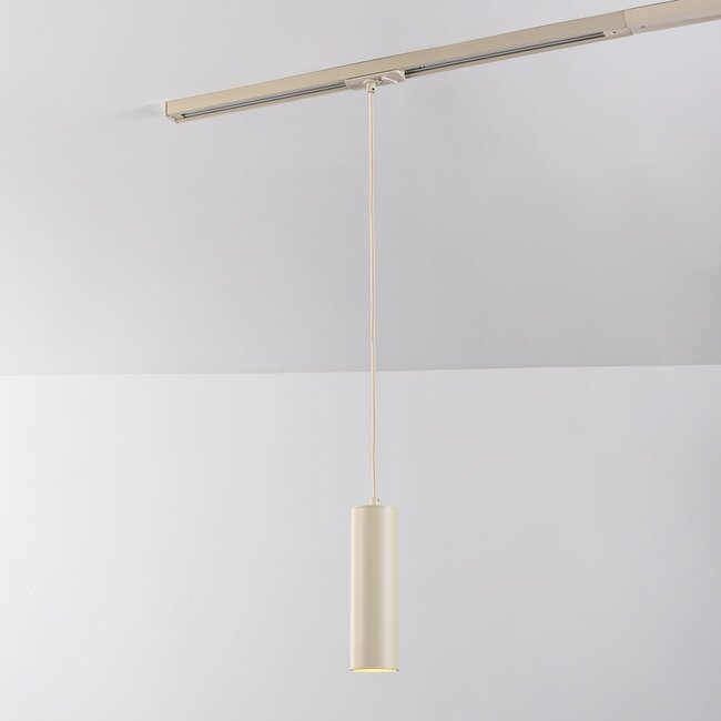 Beige tube pendant lamp Simon for 1-phase track lighting