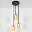 Modern Matt black with sand Gold pendant lamp with amber-coloured glass, 3-light - Arlington