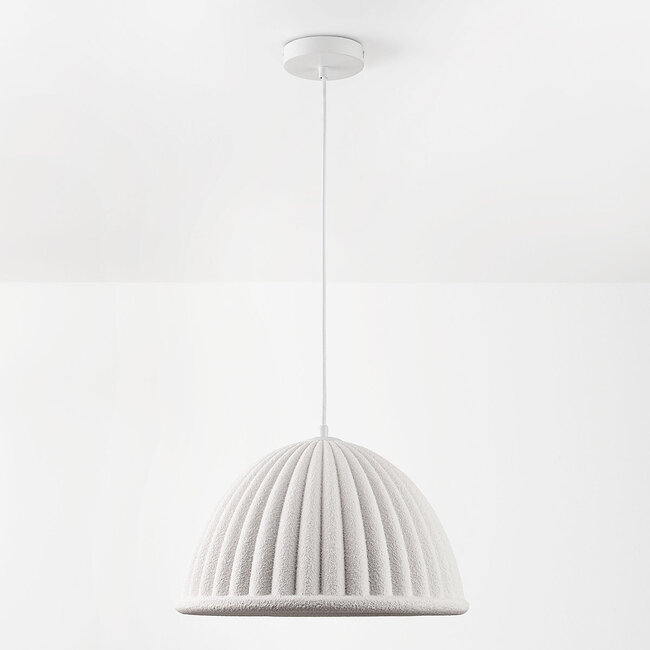 Pendant lamp Hyske with ribbed shade in white
