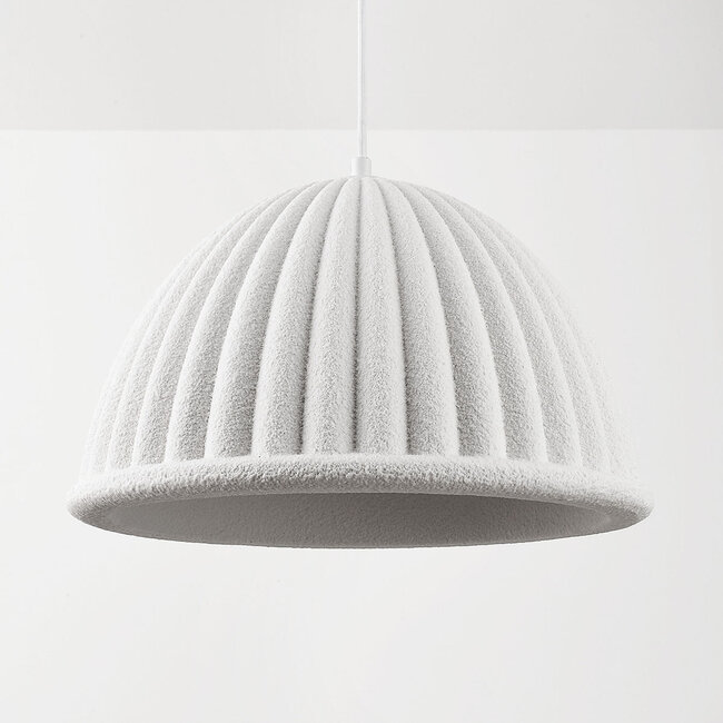 Pendant lamp Hyske with ribbed shade in white