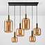 6-light pendant lamp Sei with amber glass and gold