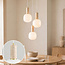 3-light pendant lamp Vesso with opal-white glass shades and travertine