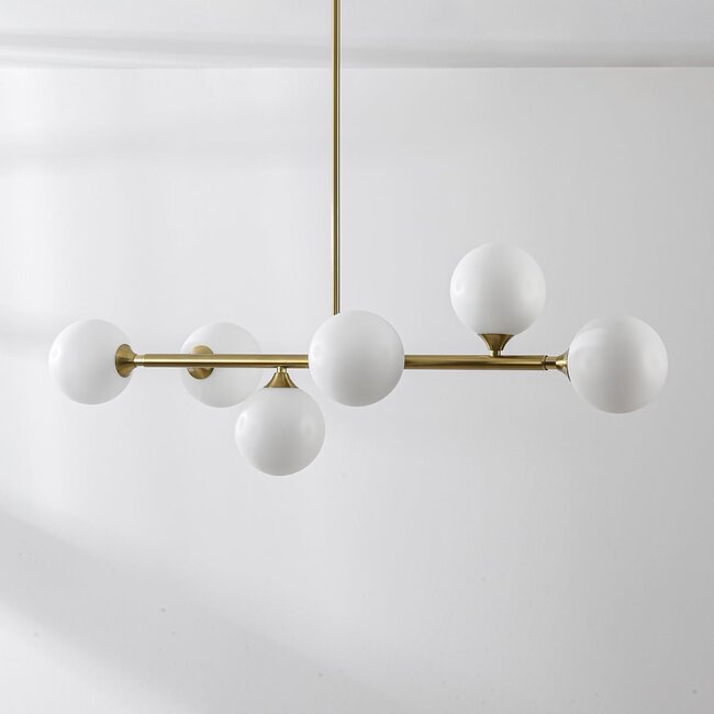 Designer ceiling lamp in Gold with opal white glass, 6-light - Aster