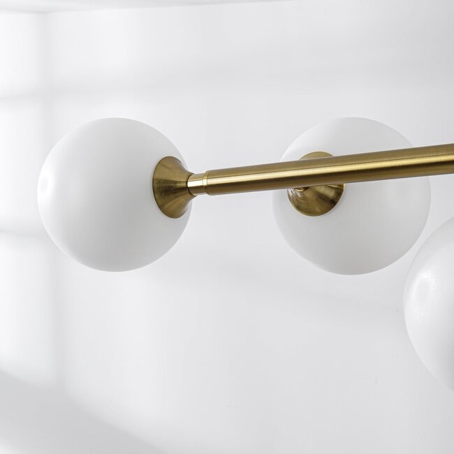 Designer ceiling lamp in Gold with opal white glass, 6-light - Aster