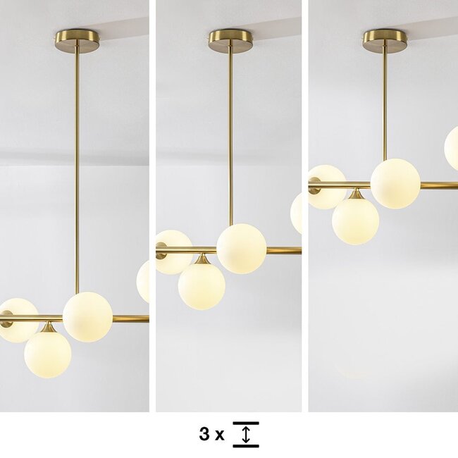 Designer ceiling lamp in Gold with opal white glass, 6-light - Aster