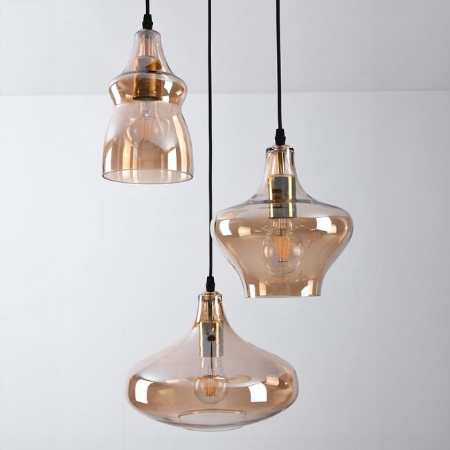 Industrial pendant lamp with Amber glass, 3-light - Trinidad