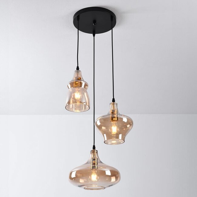 Industrial pendant lamp with Amber glass, 3-light - Trinidad