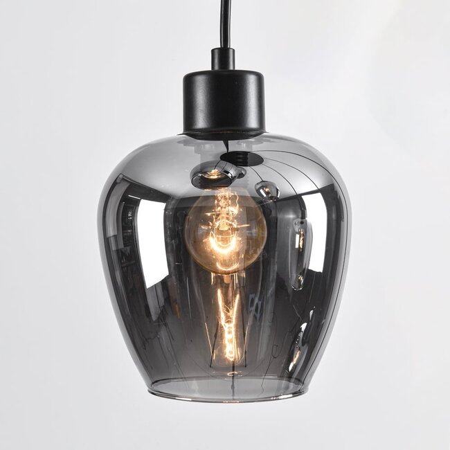 7-light pendant lamp in Black with Smoked glass grey glass - Hollister