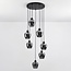 7-light pendant lamp in Black with Smoked glass grey glass - Hollister
