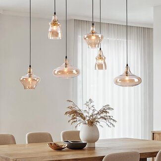 6-light design pendant lamp Trinidad black with amber glass