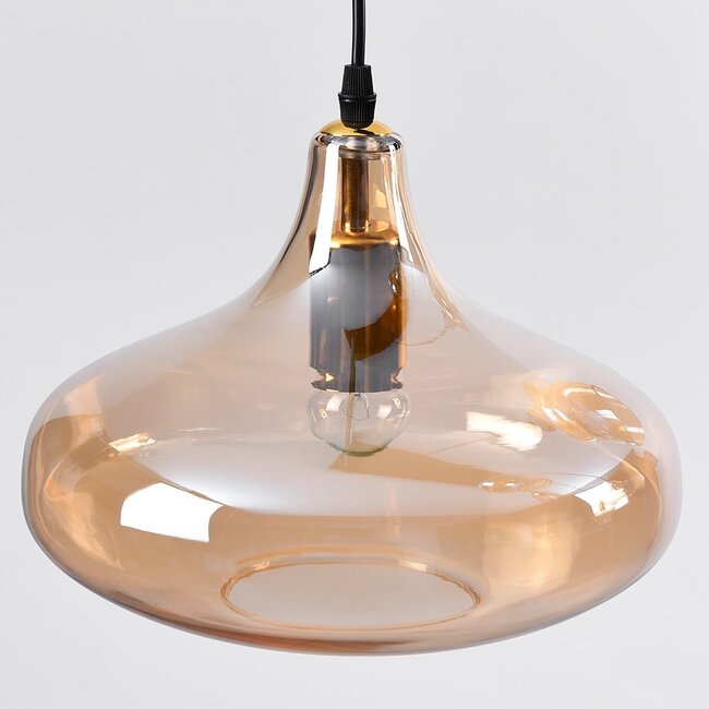 6-light designer lighting pendant lamp Trinidad Black with Amber glass