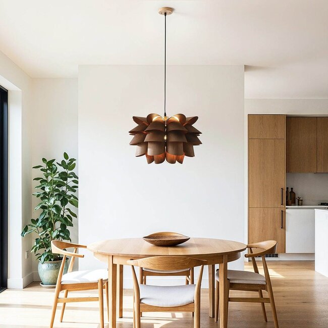 Modern Mucai pendant lamp with dark wood finish