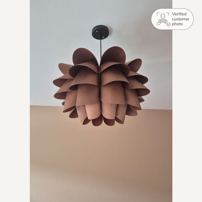 Modern Mucai pendant lamp with dark wood finish