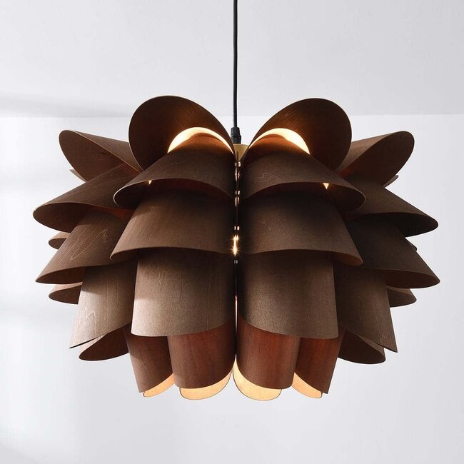 Modern Mucai pendant lamp with dark wood finish