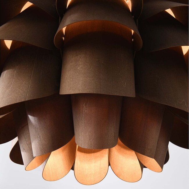 Modern Mucai pendant lamp with dark wood finish