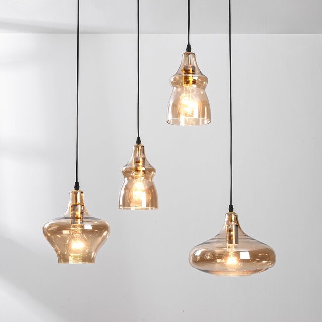 Retro Maracas pendant lamp with Amber glass - 4-light