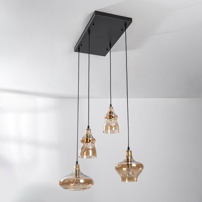 Retro Maracas pendant lamp with Amber glass - 4-light